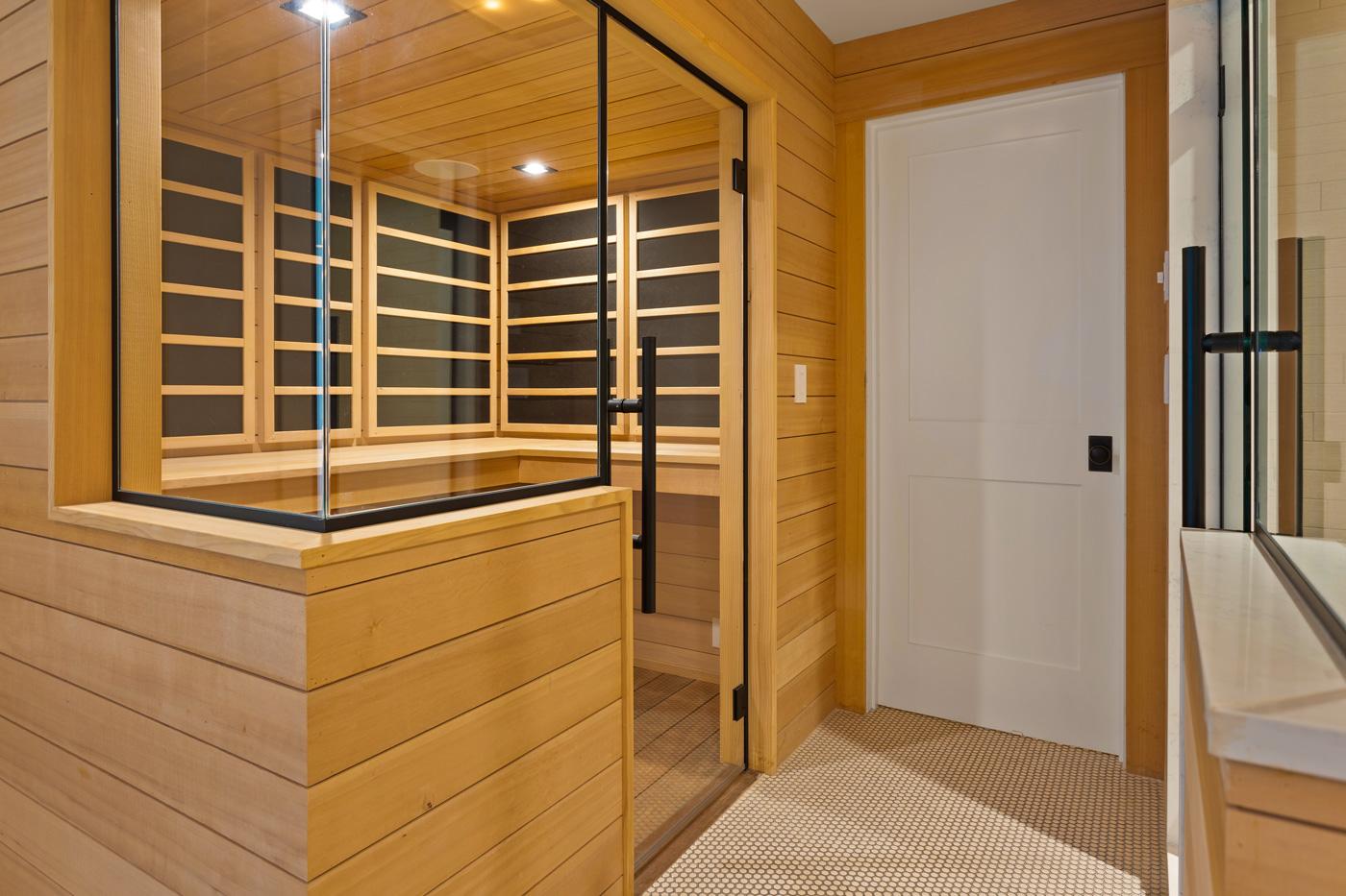 Cedar sauna in custom home spa